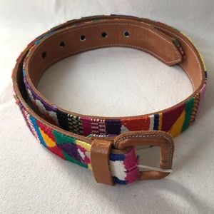 Size 30 Made in Guatemala leather belt with colorful woven fabric Excellent cond